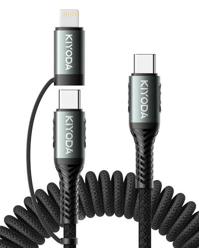 Coiled USB C to Lightning Cable 3FT (3FT - 1Pack / 2in1 USB C and Lightning / Black)