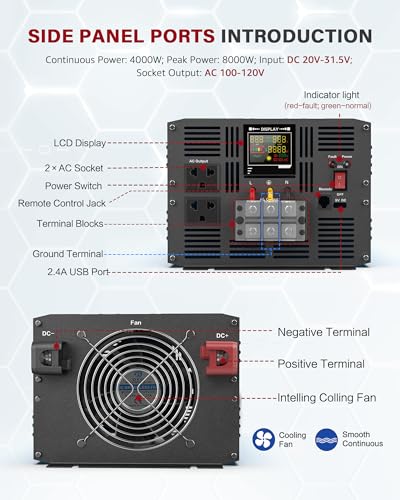 4000 Watt Pure Sine Wave Power Inverter DC 12V to 110 (4000W - 12V / Blue)