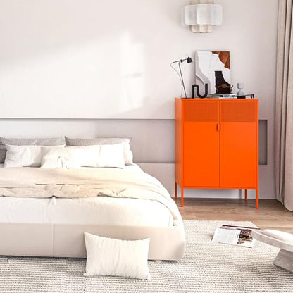 2 Mesh Door Metal Cabinet with Adjustable Shelves (Orange / 47''H)