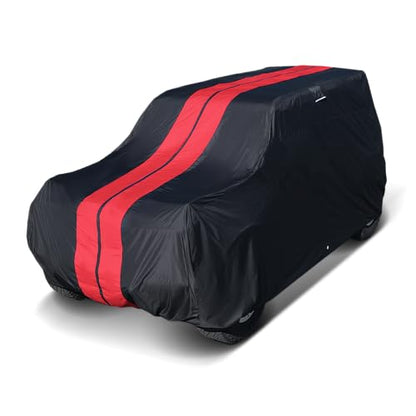 SUV Car Cover All Weather for 1966 (55. Bronco without Spare Tire 1966-1977 / Black / Red (Stripe))