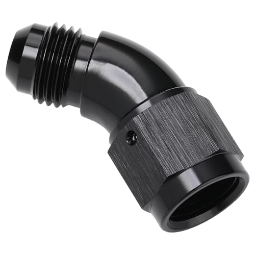 45 Degree 6AN Male to 6AN Female Swivel Full Flow Fitting Adapter Coupler Aluminum Black (6AN / Black - 45 Degree)