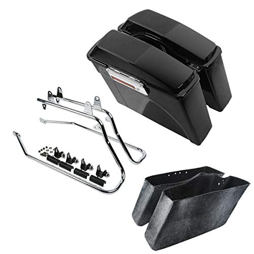 Motorcycle Hard Saddlebags with 5x7 Speaker Lids & Chrome Conversion Brackets Fit For Harley Softail Deluxe Heritage Softail 1984 (Vivid Black W/ Chrome Latches)