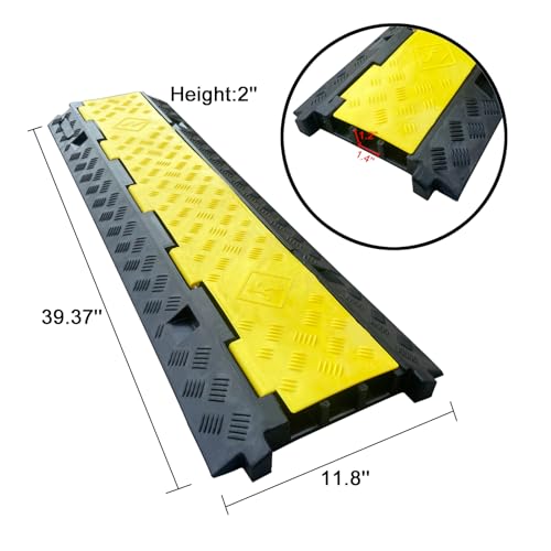 2 Pack Rubber Cable Ramp Hose Cable Protector Ramp 3 Channel 22000Lbs Load Capacity Traffic Speed Bump Wires Power Lines Extension Cord Cover for Indoor Outdoor (22000Lbs-3Channel-2Pack)