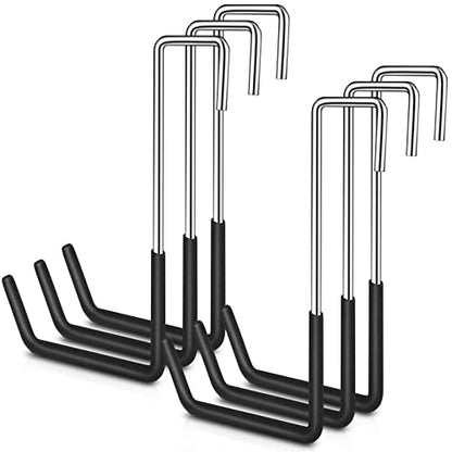 6 Pack Heavy Duty Rafter Hooks for Hanging Vinyl Coated Large S Hooks for Hanging Ladder Bike Hangers Garage Storage Organizer Black (Black 6mm)