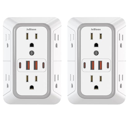 2 Pack Outlet Extender Surge Protector (White 2PCS)