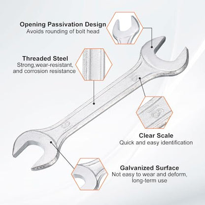 2pcs Double Open End Wrench 16mm x 18mm Metric 15 Degree Offset Angle Small Flat Head Wrench Galvanizing Open Ended Spanner for Automotive Repair Furniture Assembly (16mm x 18mm)