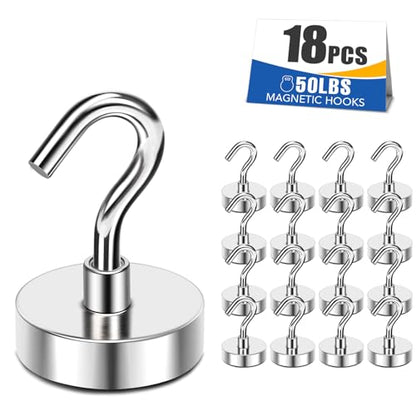 Magnetic Hooks 50lbs Strong Magnets Hook 18 Pack (Silver / 18pack-50lb)