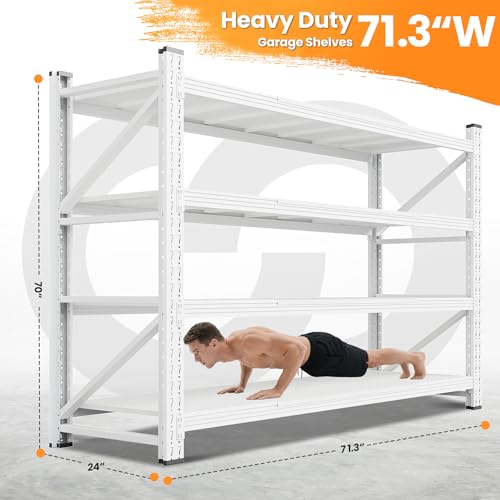 71.3” Wide Heavy Duty Metal Garage Shelving (White / 71"Wx24"Dx70"H)