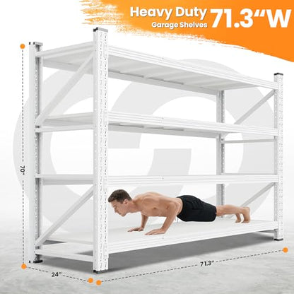 71.3” Wide Heavy Duty Metal Garage Shelving (White / 71"Wx24"Dx70"H)