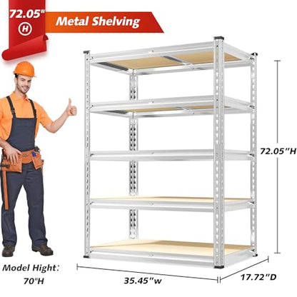 72.05" H Galvanized Garage Shelving for Basement Pantry Closet Shed (35.45" W x 17.72" D x 72.05" H / Sliver)