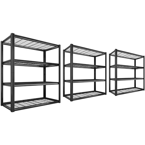 40" W Storage Shelves with Wire Mesh Panels for Garage Organization (Black)