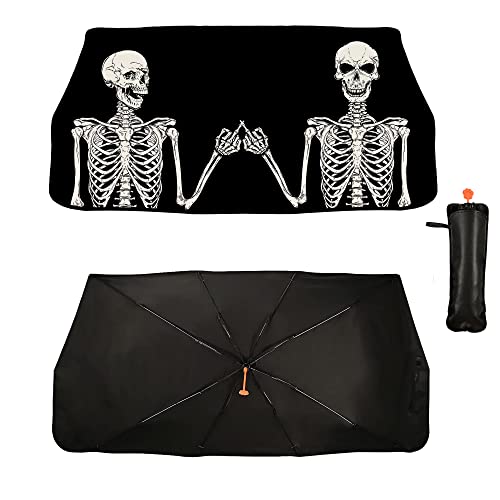 Funny Skull Car Sun Shade Windshield Sunshade Umbrella Foldable (57X31 Inch / Color-SKULL2)