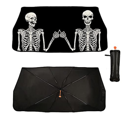 Funny Skull Car Sun Shade Windshield Sunshade Umbrella Foldable (57X31 Inch / Color-SKULL2)