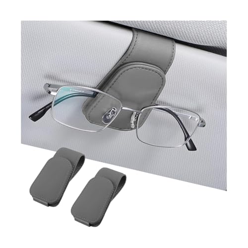 2PCS Sunglasses Holders for Car Sun Visor (2 Pack / Gray/Leather)