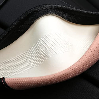 Car Steering Wheel Covers for Women Padded Carbon Fiber PU Leather Cute Auto Interior Accessories for Vehicle (Pink+Black / Standard Size[14.75-15.15"](37.5-38.5cm))