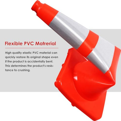 Overall Fluorescent Orange Red Integrated Traffic Cones (28"-Large 8 Pack)
