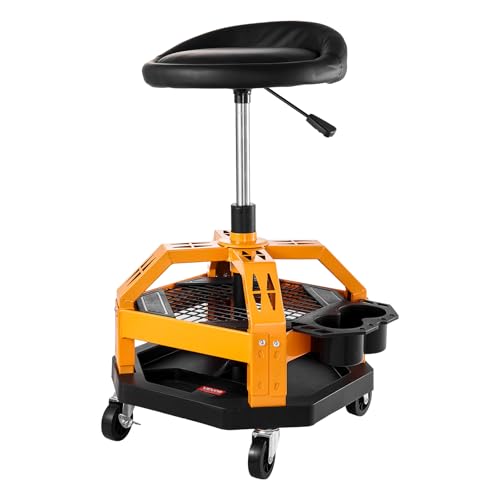 Mechanic Stool Dual Storage Trays Rolling Stool and Garage Stool with Adjustable Height 23.6 (Yellow)
