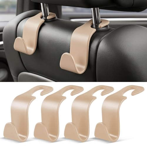4 Pack Car Seat Headrest Hooks (4pc / Beige)