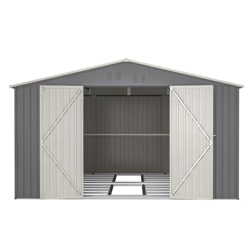 Large Outdoor Storage Shed (11x13 Ft-without window / Gray)