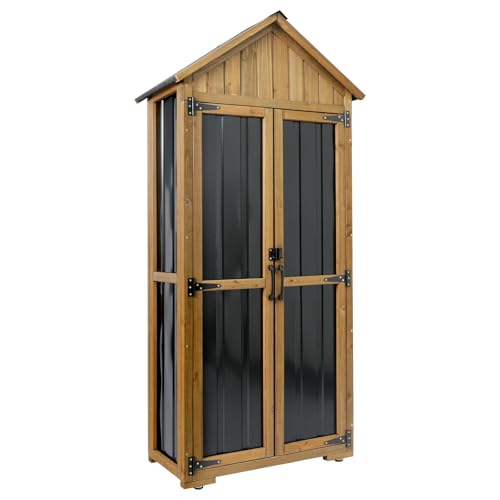 Wood & Metal Outdoor Storage Cabinet with Waterproof Roof (13.2"D x 31"W x 67"H)