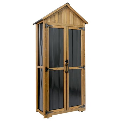 Wood & Metal Outdoor Storage Cabinet with Waterproof Roof (13.2"D x 31"W x 67"H)