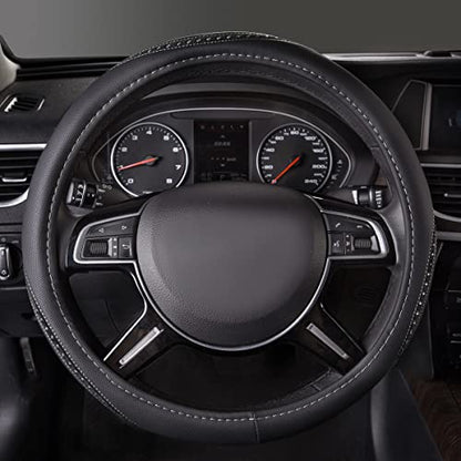 Bling Diamond Black Leather Steering Wheel Cover (Silver Diamond 1PCS)
