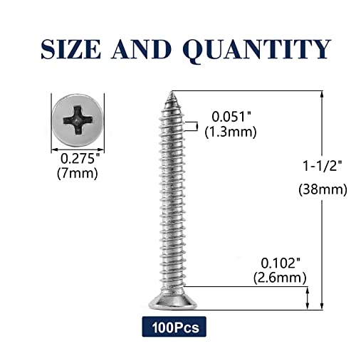 6 x 1-1/2" Wood Screw 100Pcs 18-8 (304) Stainless Steel Screws Flat Head Phillips Fast Self Tapping Drywall Screws by SG TZH (#6 x 1-1/2")