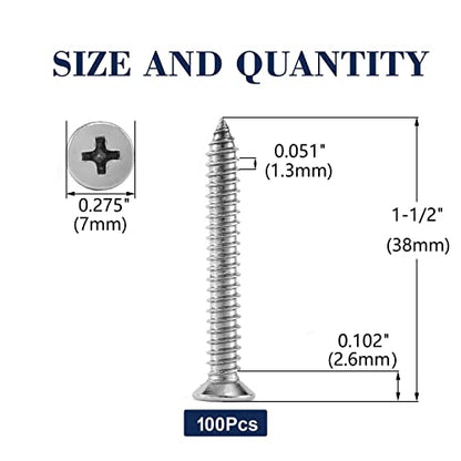 6 x 1-1/2" Wood Screw 100Pcs 18-8 (304) Stainless Steel Screws Flat Head Phillips Fast Self Tapping Drywall Screws by SG TZH (#6 x 1-1/2")