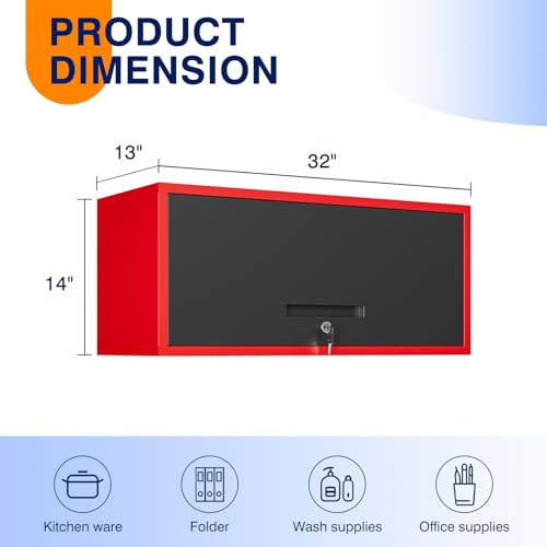 Metal Wall Cabinet with Doors (13"D x 32"W x 14"H / Red Black)