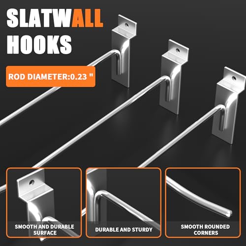 25 PK Silver 6 inch Wall Mounted Slatwall Hooks