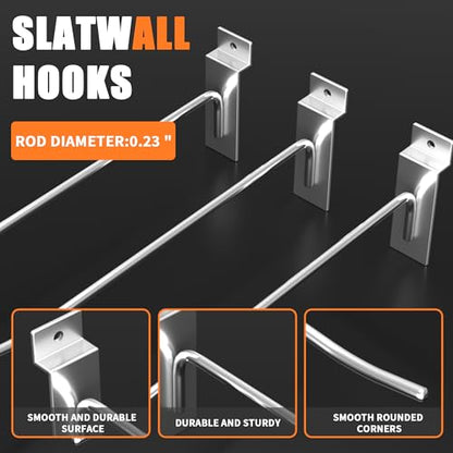 25 PK Silver 6 inch Wall Mounted Slatwall Hooks