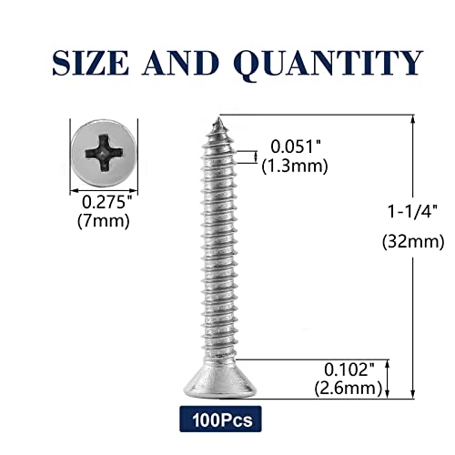 6 x 1-1/4" Wood Screw 100Pcs 18-8 (304) Stainless Steel Screws Flat Head Phillips Fast Self Tapping Drywall Screws by SG TZH (#6 x 1-1/4")