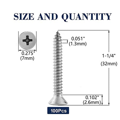 6 x 1-1/4" Wood Screw 100Pcs 18-8 (304) Stainless Steel Screws Flat Head Phillips Fast Self Tapping Drywall Screws by SG TZH (#6 x 1-1/4")