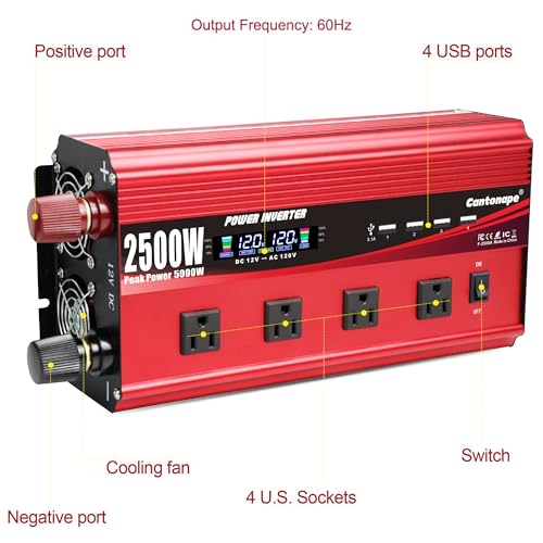 2500W Power Inverter 12V to 110V (Red / 2500W-12V)
