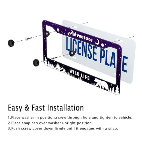 Mountains Forest Bear License Plate Frame for Jeep (Adventure -Purple)