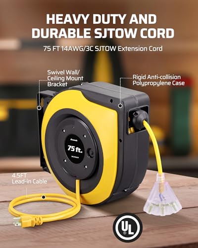 75FT Electric Cord Reel (Yellow)
