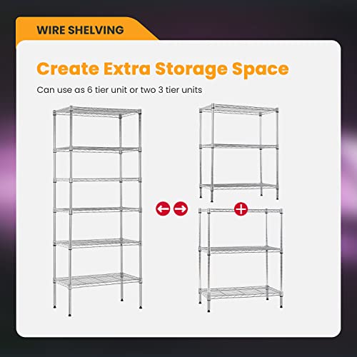 6 Tier Wire Shelf (Chrome / 13"D x 23"W x 59"H)