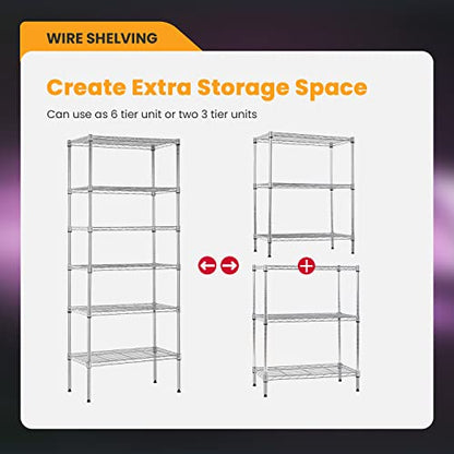 6 Tier Wire Shelf (Chrome / 13"D x 23"W x 59"H)