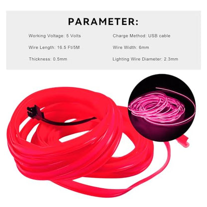 EL Wire Interior Car LED Strip Lights (Pink)