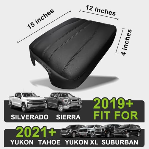 Armrest Cover for Silverado Sierra 2019 (16) 25+ |Yukon&Tahoe&Suburban| Black, Regular)