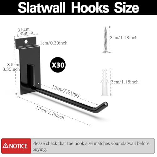 Slatwall Straight Hooks 30PC (Black / 7"x30)
