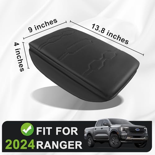 Armrest Cover for Ford Ranger 2024 (8) 24+ |Ranger| Black/Black Stitching, +Thick)