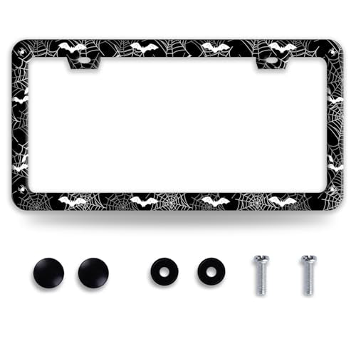 Bat Spider Web Gothic Stainless Steel License Plate Frame for US Cars Decor (Bat Spider Web)
