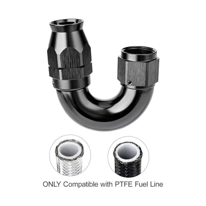 12AN 180 Degree PTFE One Piece Full Flow End Hose Fitting Aluminum Black (12AN / 180 Degree)