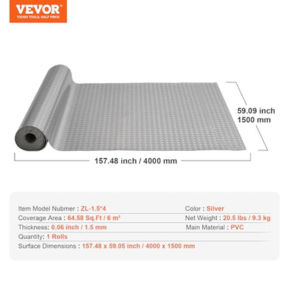 Floor Mat 13 x 4.9 FT PVC Flooring Roll (Silver / 13 x 4.9 FT)