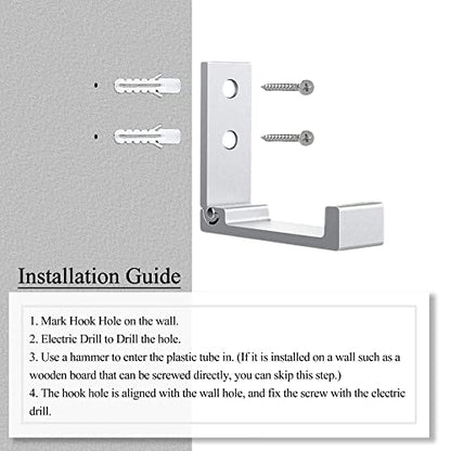 Folding Wall Hooks 2PCS Foldable Hooks Bearing Load 33lb (Silver-2 Pack)