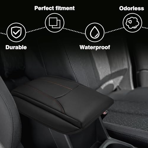 Armrest Cover for Subaru Forester 2025 Accessories (21) 25+ |Forester| Black/Brown Stitching, +Thick)