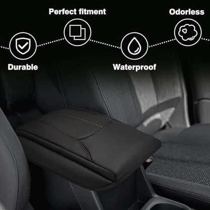 Armrest Cover for Subaru Forester 2025 Accessories (21) 25+ |Forester| Black/Brown Stitching, +Thick)