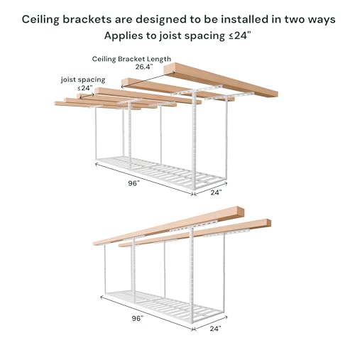 2x8 Garage Storage Overhead Rack Organization (White / 2*8 FT - 1 Pc)
