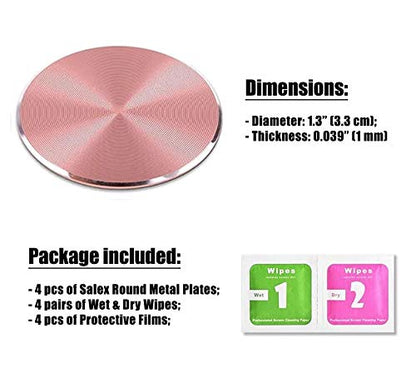 Cute Pink Metal Plates Set 4 Pack for Magnetic Car Mount. Kit of 4 Rose Gold Round Discs Without Holes for Phone Holder (Rose Gold)